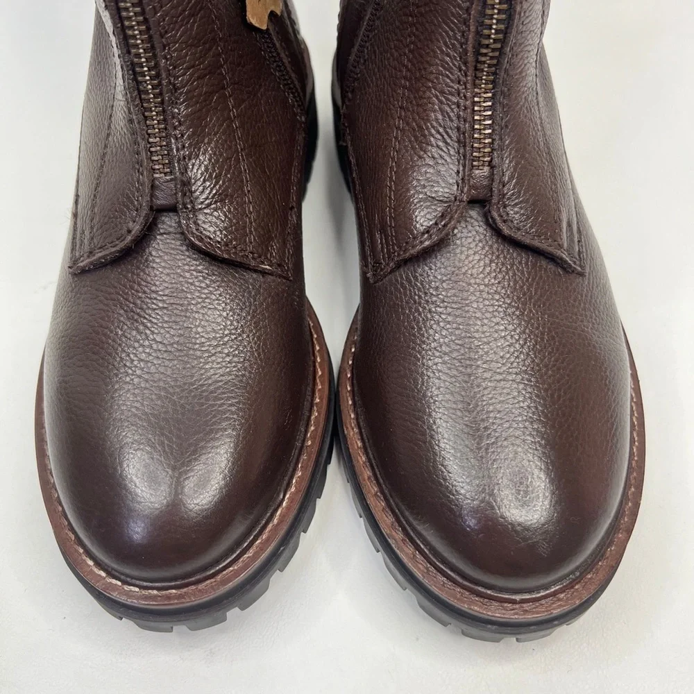 NWT ALBERTO TORRESI GENUINE LEATHER Mid-Calf Front Side‎ Zip Brown Boots 40 US 9